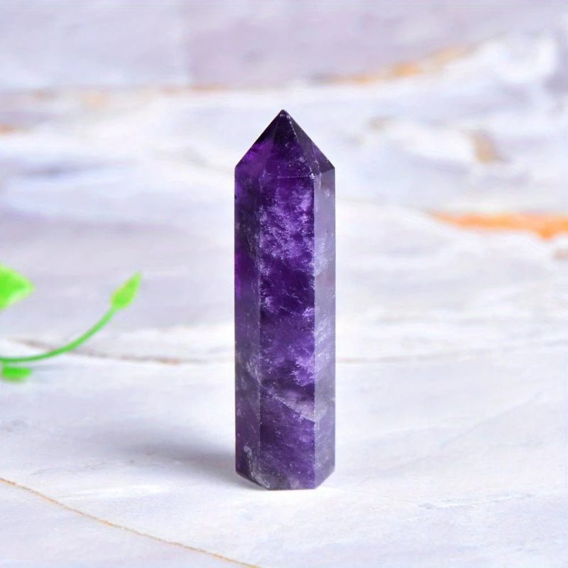 Natural Amethyst Hexagonal Prism Pointed Crystal Stone Polished Healing Energy Reiki Chakra Decorative Ornament