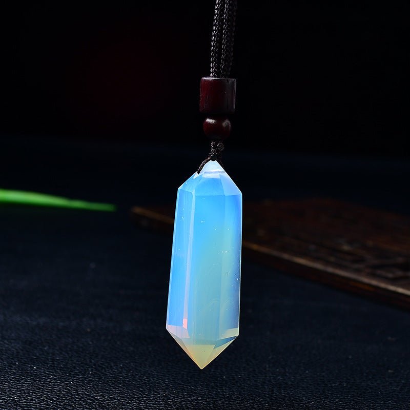 Natural Pink Yellow White Purple Amethyst Opal Hexagonal Prism Pendulum Crystal Stone Pendant for Women Men Reiki Healing Jewelry Gift